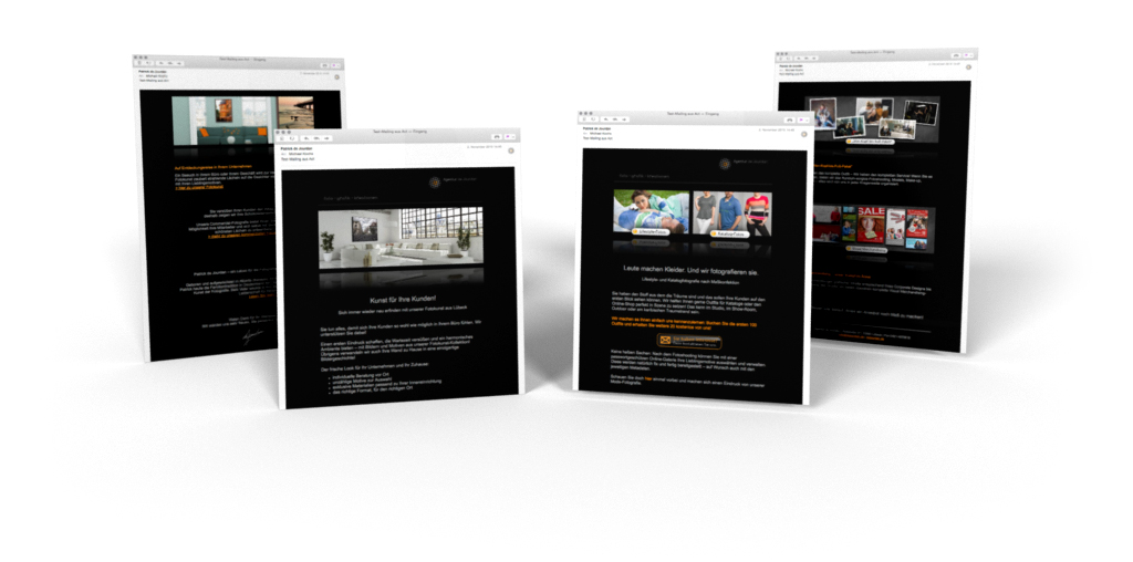 HTML-Mailings zur Vermarktung von Fotokunst und Mode-Fotoshootings